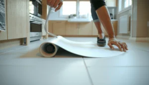 Step-by-step guide on how to install sheet vinyl flooring over tile surfaces.