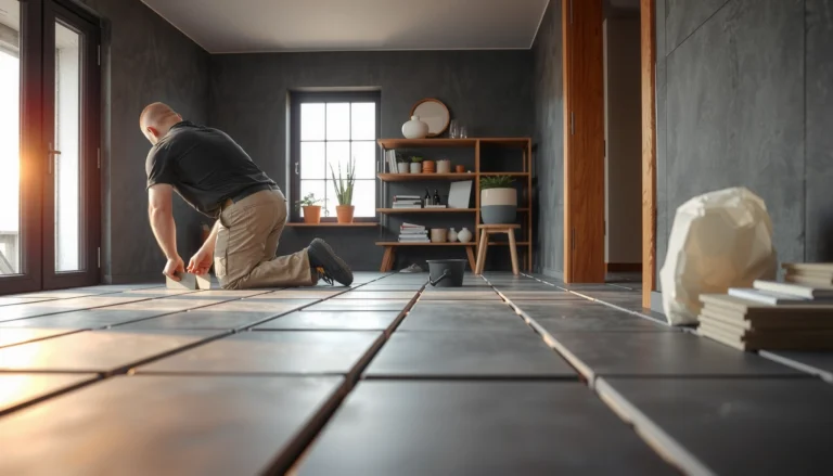 Step-by-step guide on how to install slate floors with tools and materials shown.