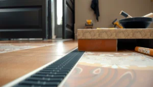A step-by-step guide to installing thresholds for terracotta floors, showcasing tools and techniques.