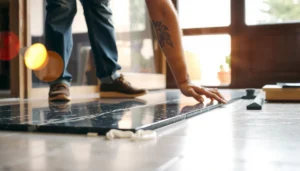 Step-by-step guide on installing thresholds for granite floors with tools and materials shown.