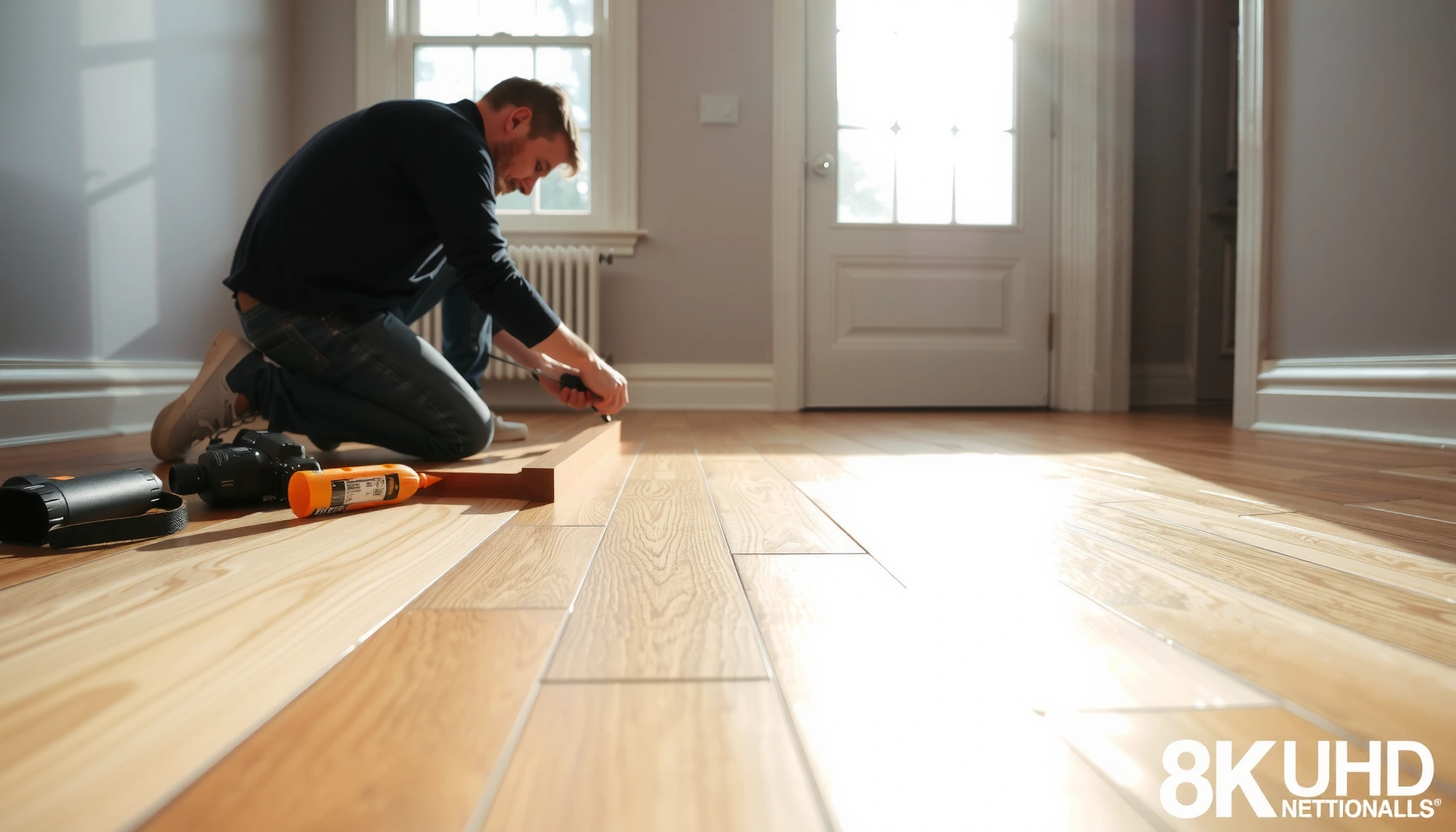 Step-by-step guide on how to install thresholds for hardwood floors with tools and materials.
