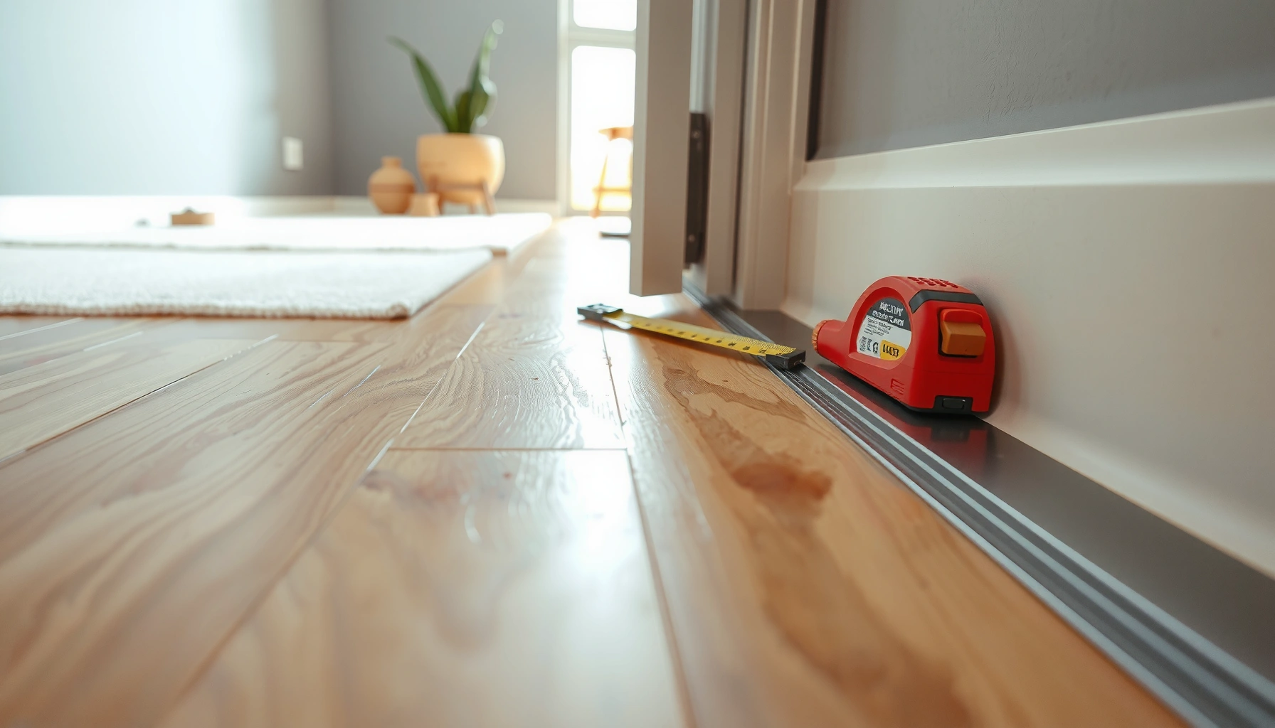 Step-by-step guide on how to install thresholds for vinyl floors, showcasing tools and materials needed.