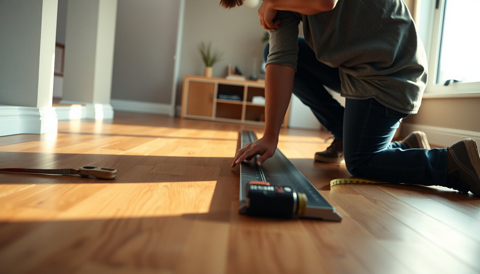 Step-by-step guide on installing transitions around hardwood floors in a living room.