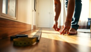 Step-by-step guide on installing transitions around hardwood floors in an apartment setting.