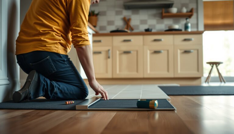 A step-by-step guide on installing transitions around hardwood floors in a kitchen.