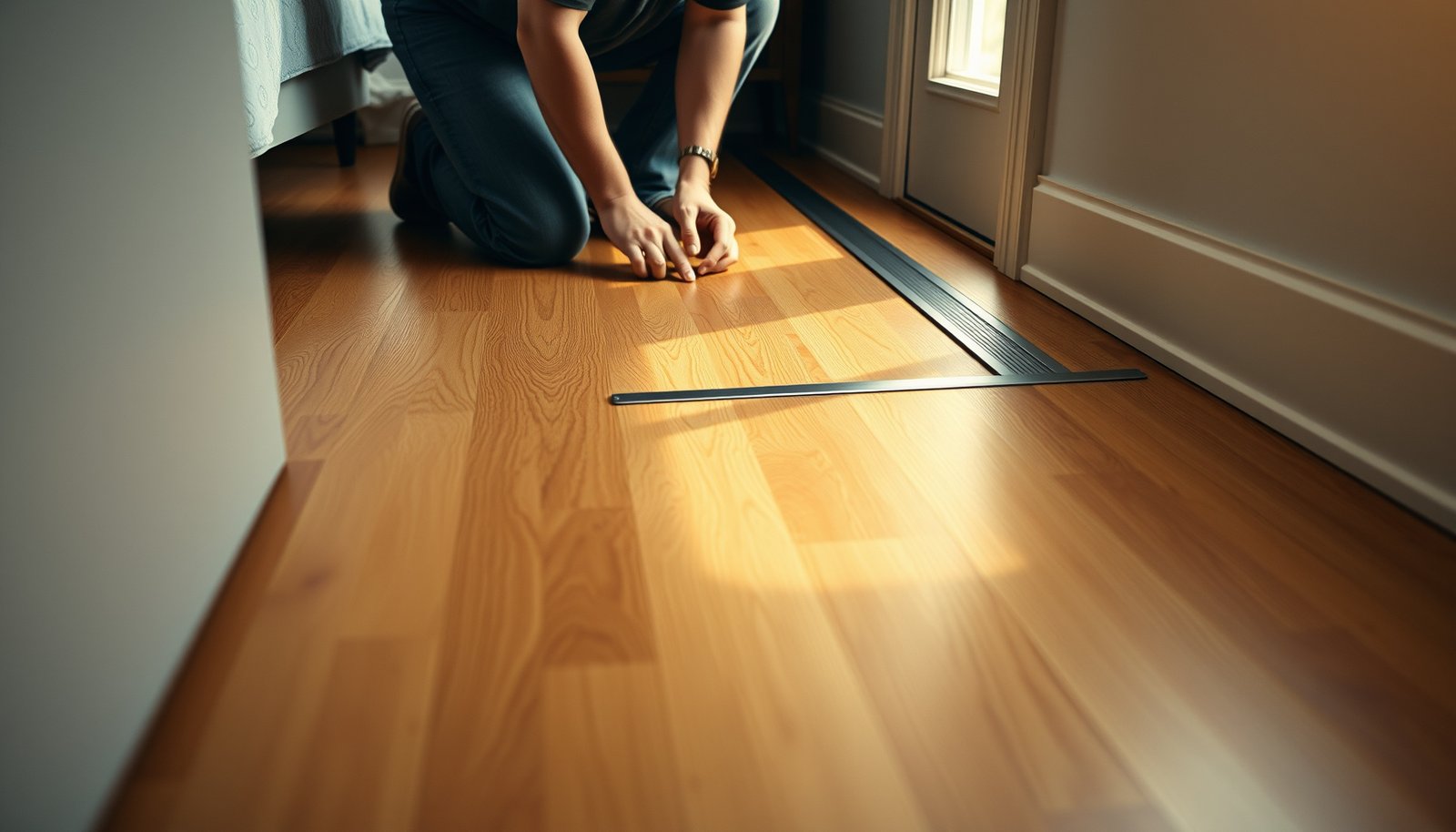 A step-by-step guide to installing transitions around hardwood floors in a bedroom.