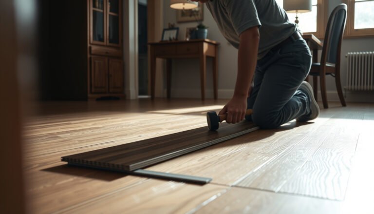 Step-by-step guide on installing transitions around laminate floors in a dining room.