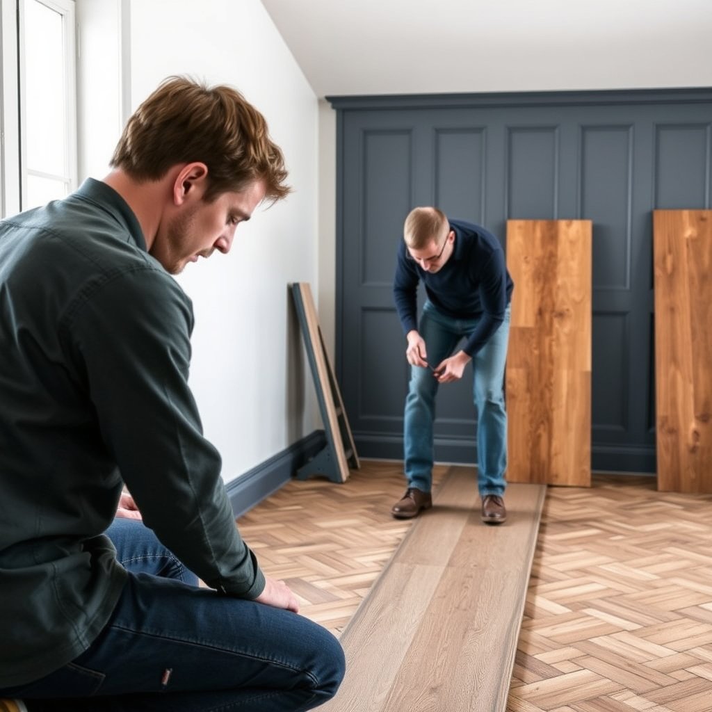 A person installing a transition for herringbone floors using the manufacturer's fastening method.