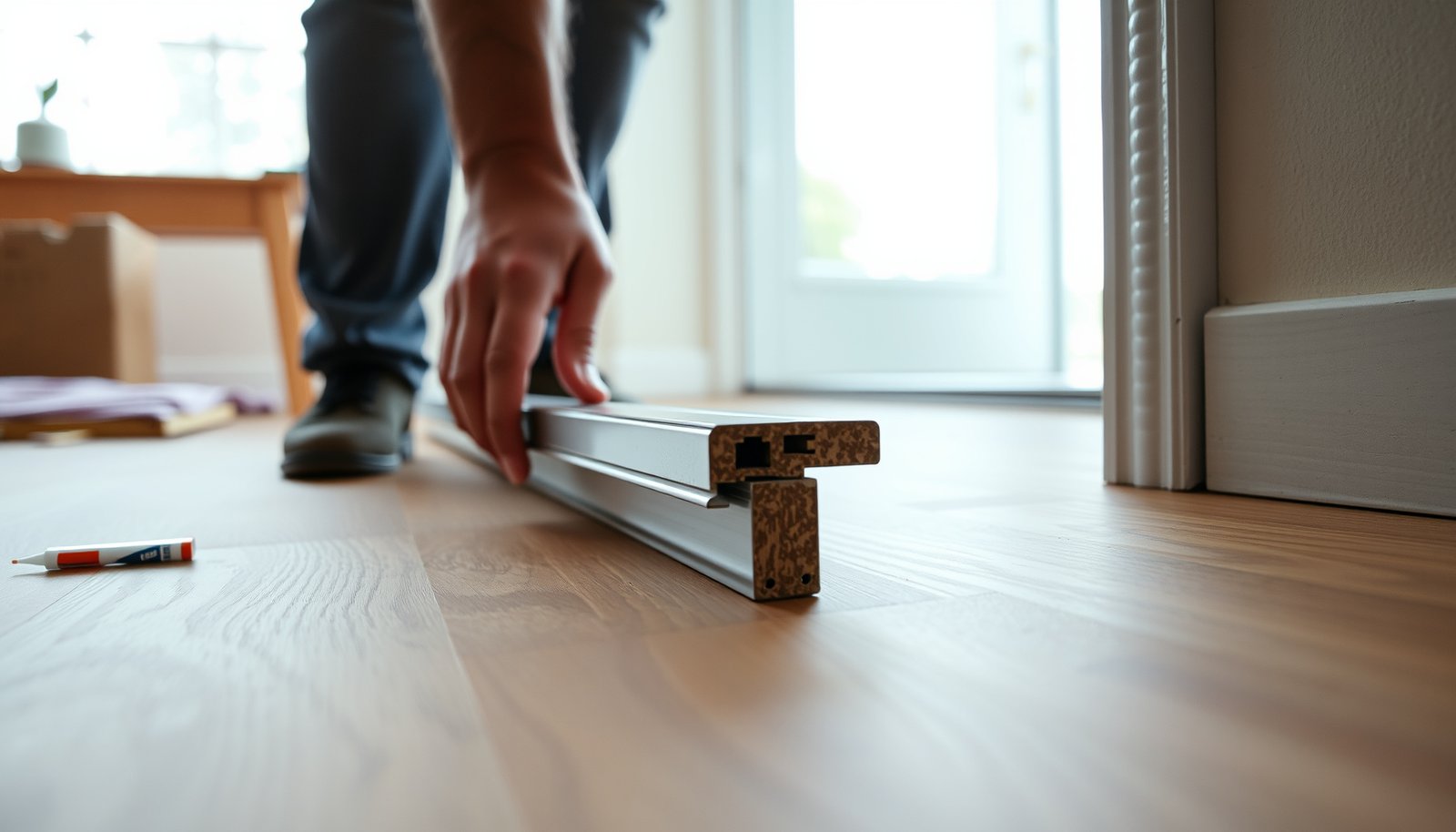 Step-by-step guide on installing transitions around laminate floors in an entryway.