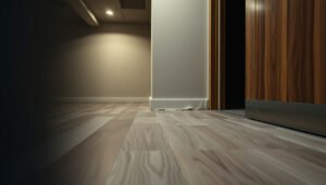 Step-by-step guide on installing transitions around laminate floors in a basement.