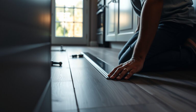 Step-by-step guide on how to install transitions around vinyl floors in a kitchen.