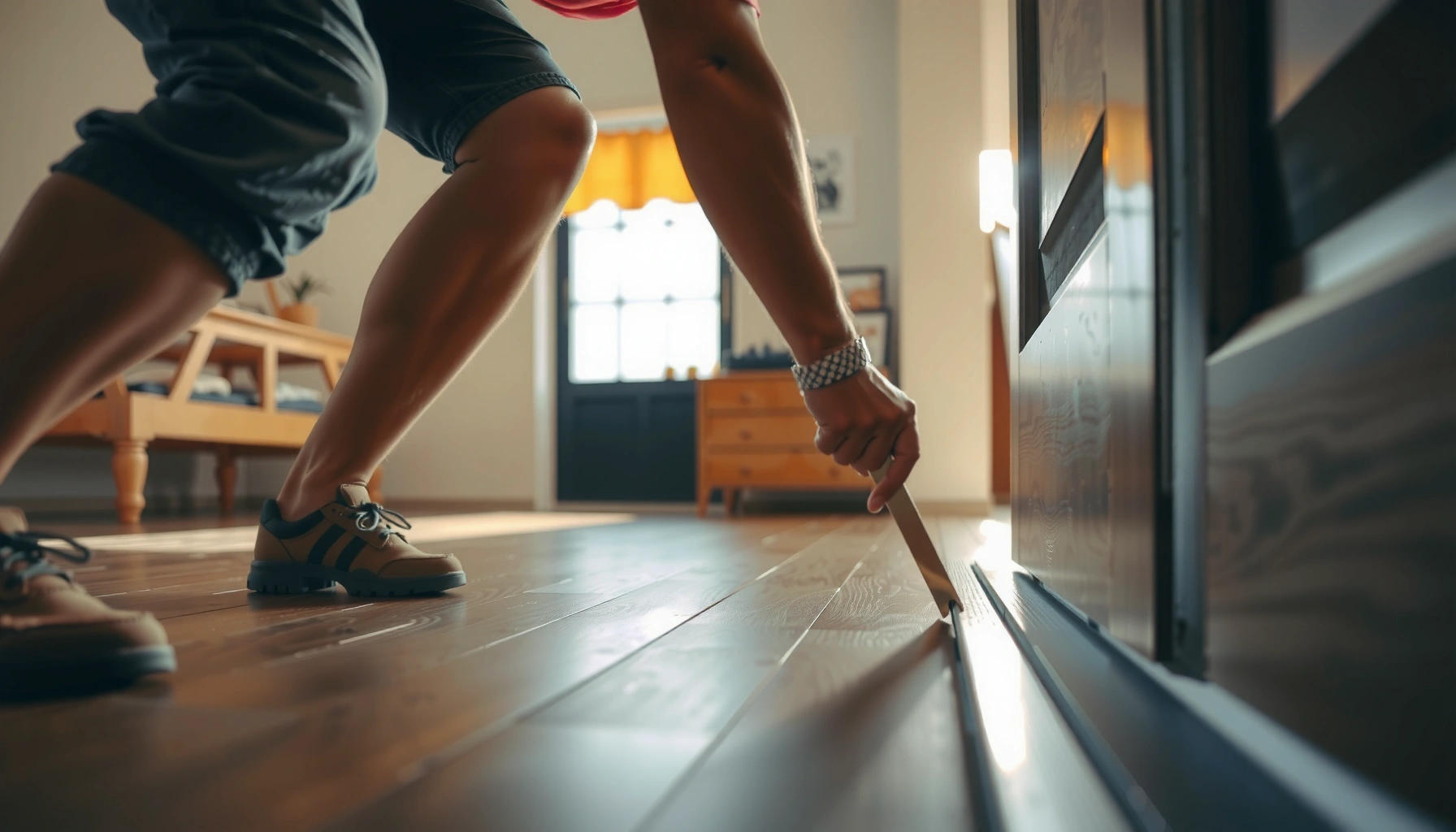 Step-by-step guide on installing transitions for sheet vinyl floors with tools and materials.