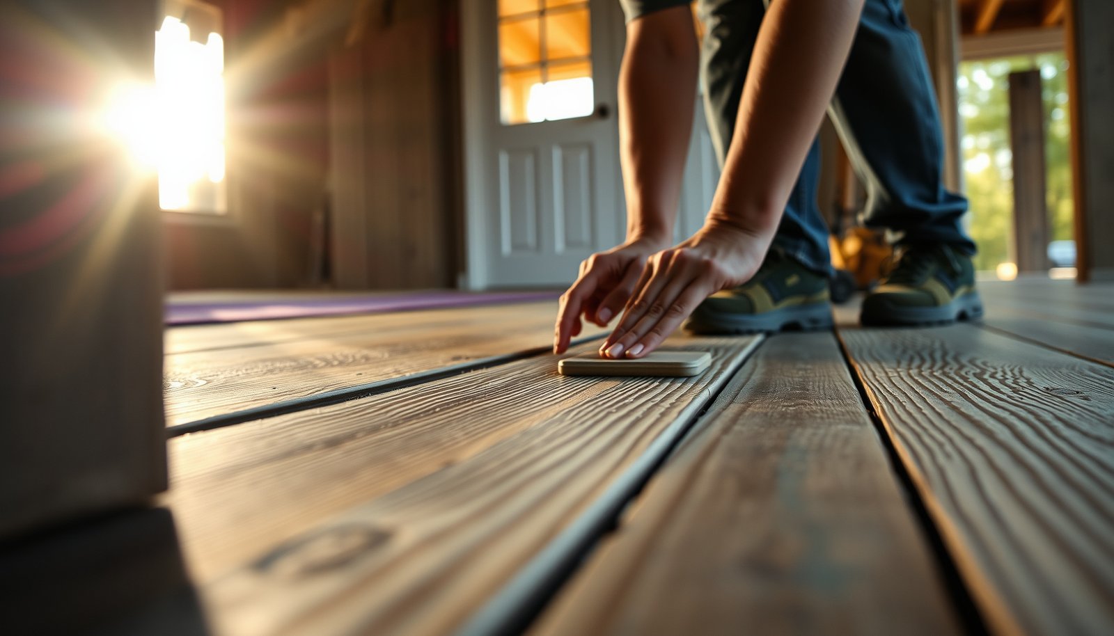Step-by-step guide on installing transitions around engineered wood floors in a porch area.