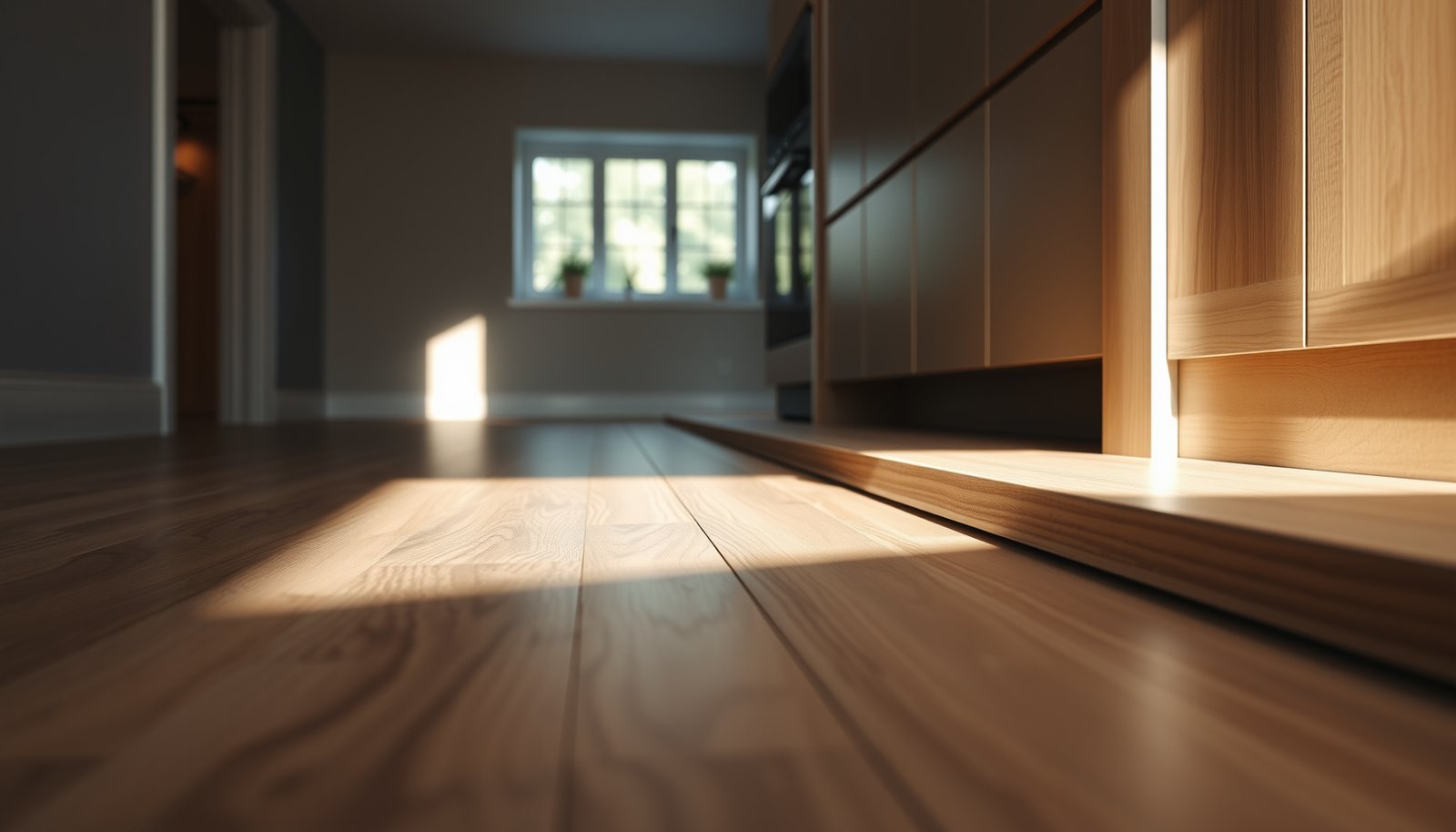 Step-by-step guide on installing transitions around engineered wood floors in a kitchen