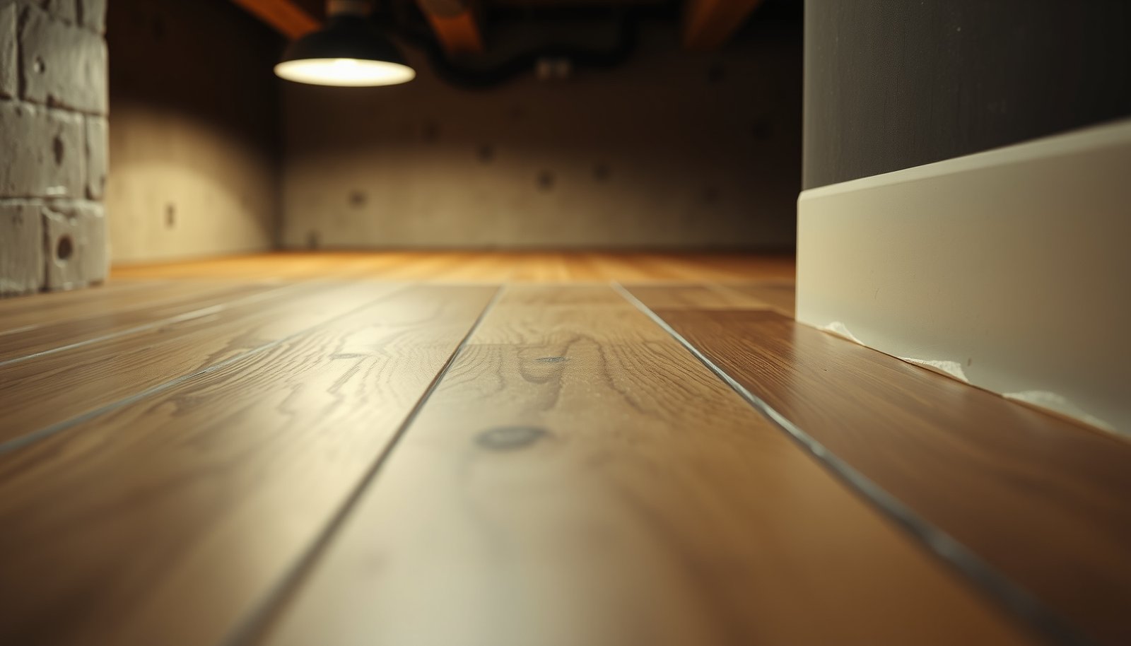 Step-by-step guide for installing transitions around engineered wood floors in a basement.