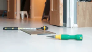 Step-by-step guide on installing transitions for WPC floors with tools and materials.