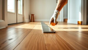 Step-by-step guide on installing transitions around engineered wood floors in an entryway.