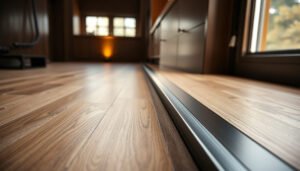 A step-by-step guide on installing transitions around engineered wood floors in a mudroom.