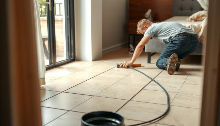 Step-by-step guide on installing travertine floors in a bedroom setting.