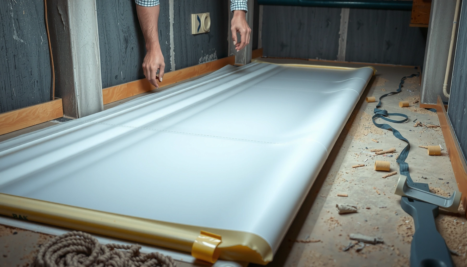 Step-by-step guide on installing a vapor barrier under basement floors for moisture protection.