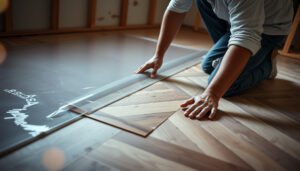 Step-by-step guide on installing a vapor barrier under chevron flooring for effective moisture control.