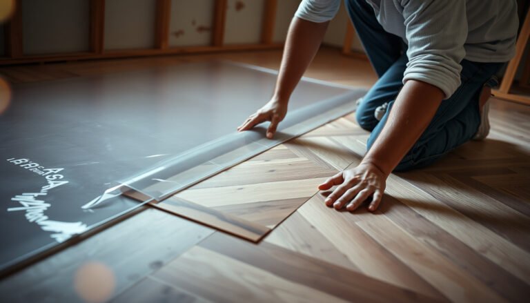 Step-by-step guide on installing a vapor barrier under chevron flooring for effective moisture control.