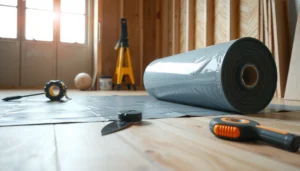 Step-by-step guide on installing a vapor barrier under sheet vinyl floors for moisture protection.