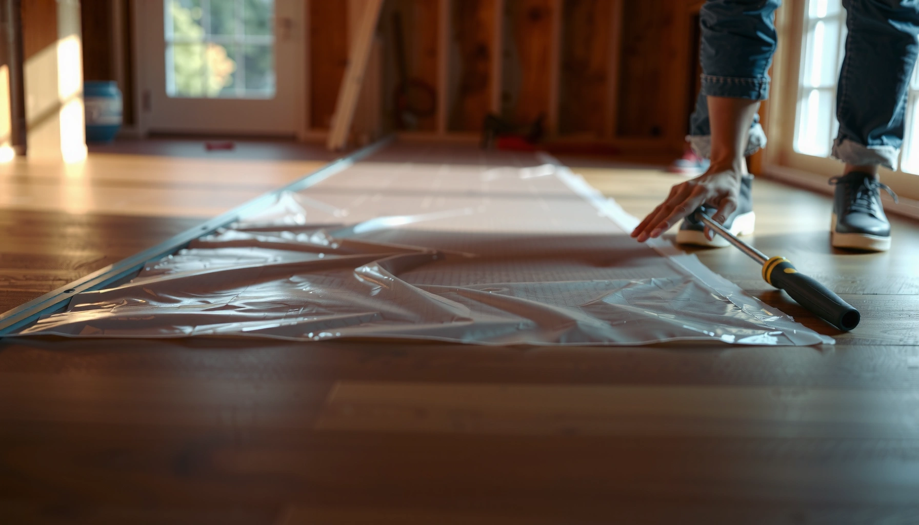 Step-by-step guide on installing a vapor barrier under vinyl flooring for moisture protection.
