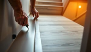 Step-by-step guide on installing transitions around vinyl floors in a staircase.