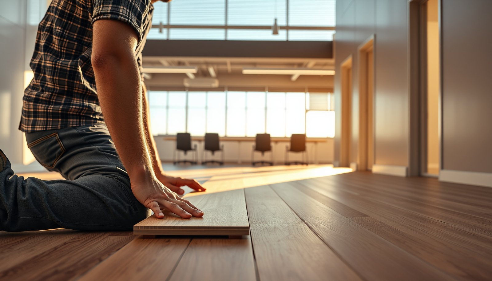 Step-by-step guide on how to install vinyl floors in a commercial office setting.