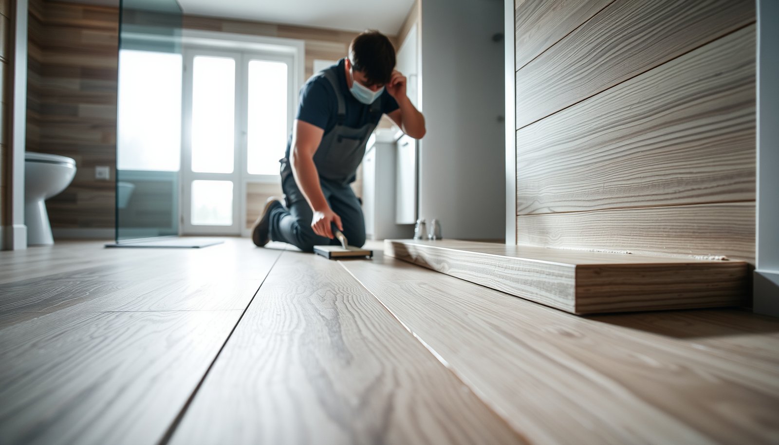 Step-by-step guide on how to install wood-look tile floors in a bathroom.