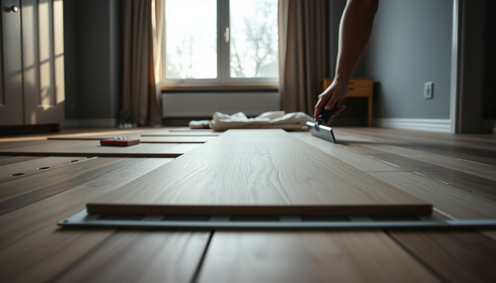 Step-by-step guide on how to install wood-look tile floors in a bedroom for a stylish upgrade.
