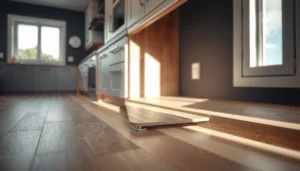 Step-by-step guide on how to install WPC flooring around kitchen cabinets.