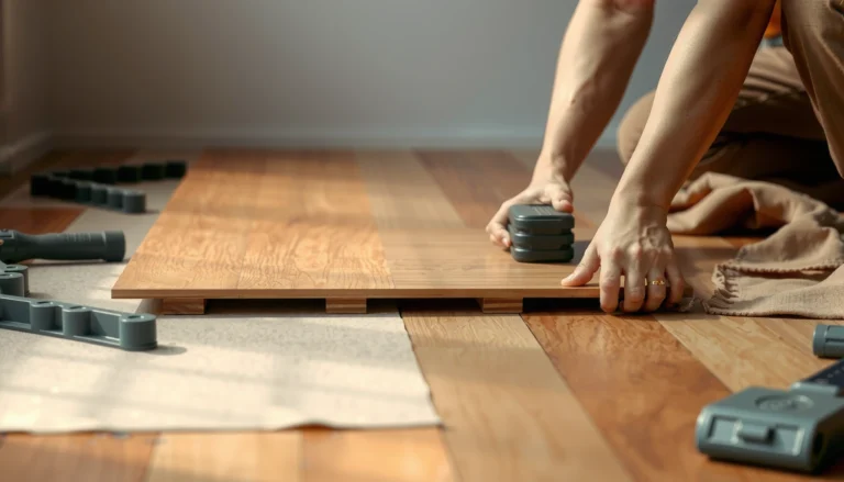 Step-by-step installation process for WPC floors with tools and materials shown.