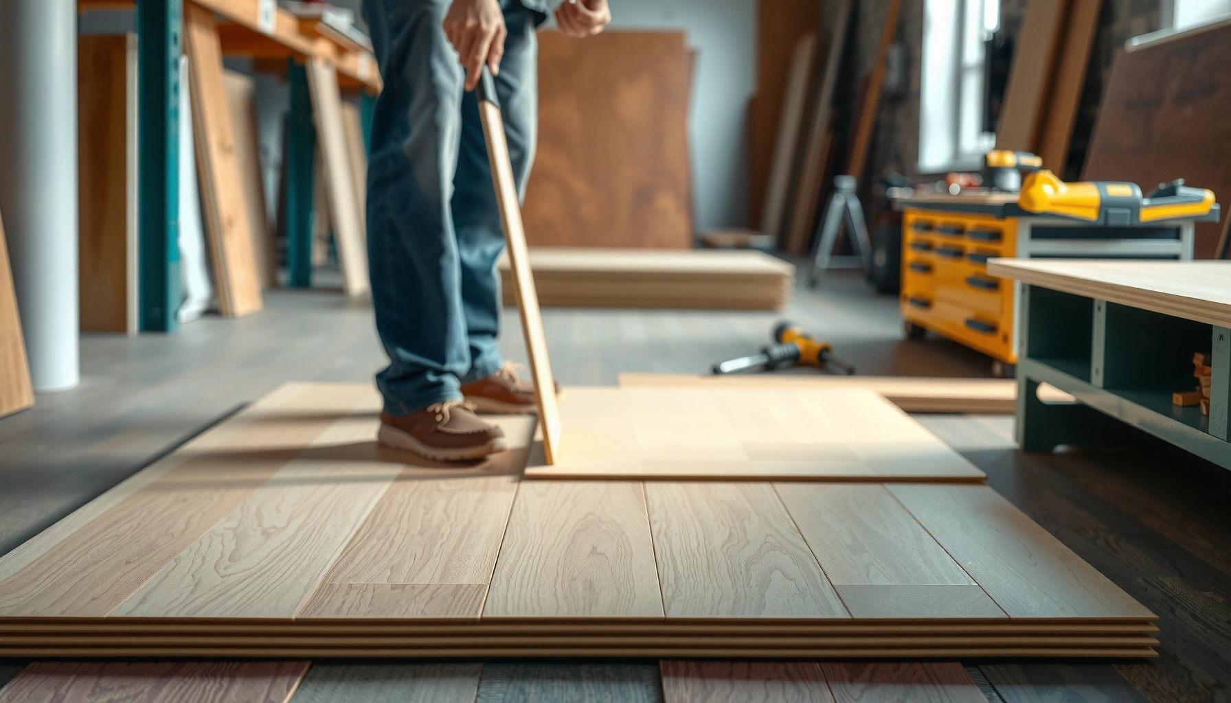 Step-by-step guide for installing WPC floors over plywood with tools and materials.