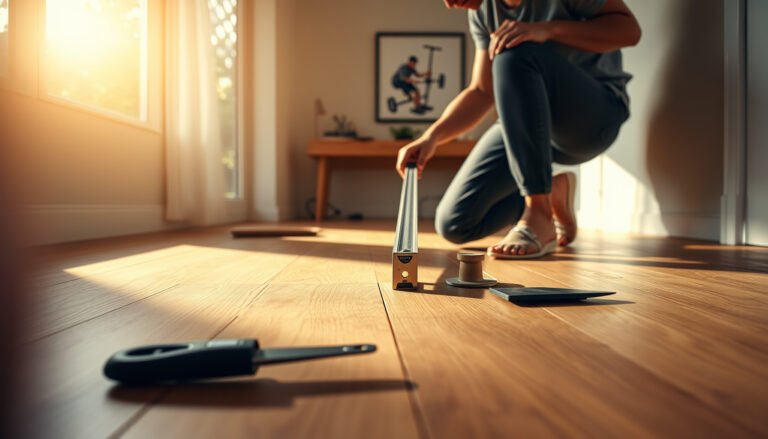 A guide on leveling hardwood floors before installing a home gym for optimal workout space.