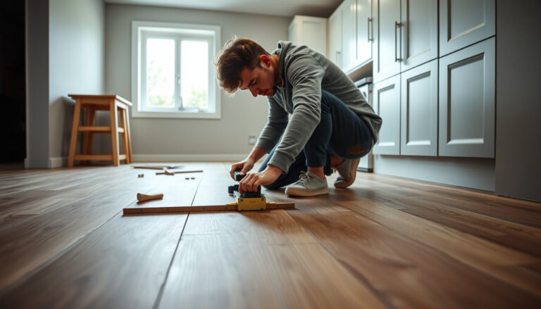 Step-by-step guide on how to level laminate floors before kitchen installation.