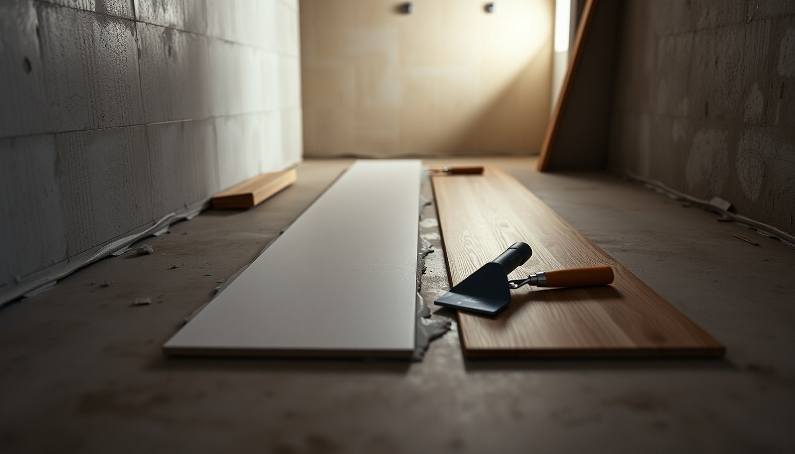 Step-by-step guide on leveling laminate floors before basement installation, ensuring a smooth surface.