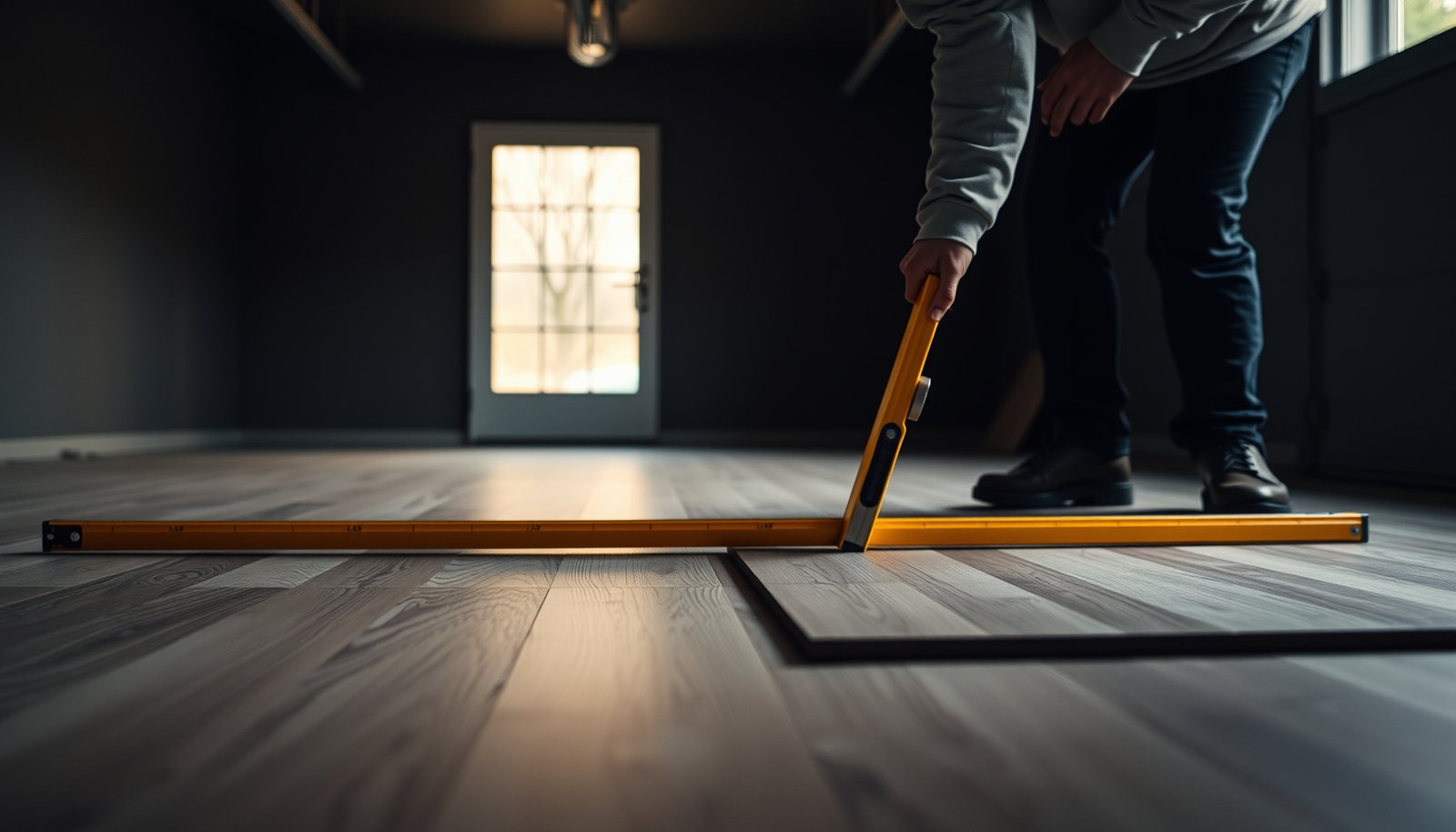 Step-by-step guide to leveling laminate floors before garage installation.