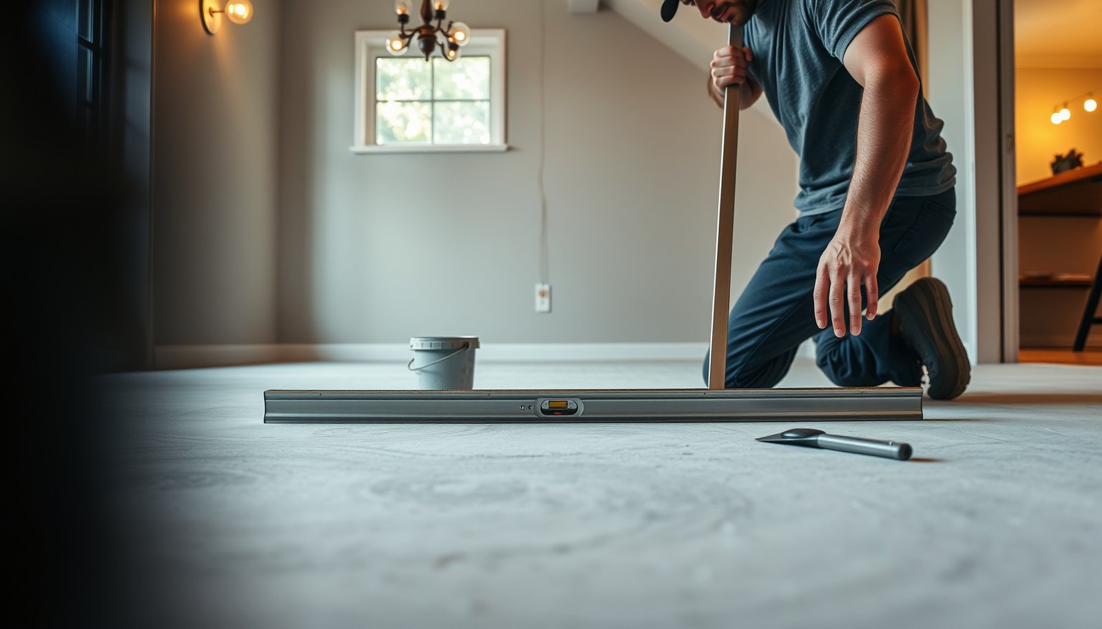 Step-by-step guide on how to level vinyl floors before dining room installation.