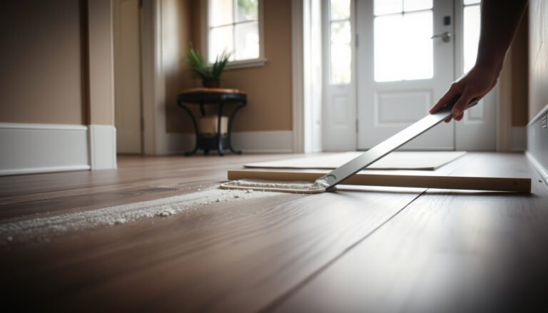 Step-by-step guide on leveling vinyl floors for an outdoor walkway installation.