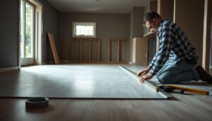 Step-by-step guide on how to level vinyl floors before kitchen installation.