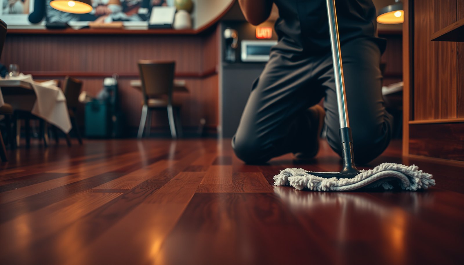 Best practices for maintaining hardwood floors in a restaurant setting to ensure durability and aesthetics.