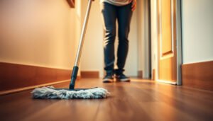 A clean vinyl floor in a hallway, showcasing easy maintenance tips for longevity and appearance.