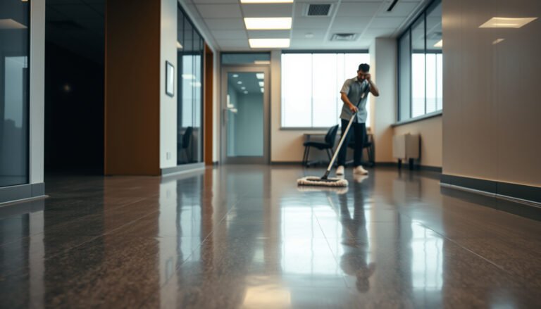 Best practices for maintaining vinyl floors in a commercial office setting.