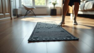 Tips for enhancing safety on vinyl floors in an apartment setting.