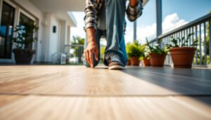 A patio with vinyl flooring featuring safety measures for improved traction and stability.