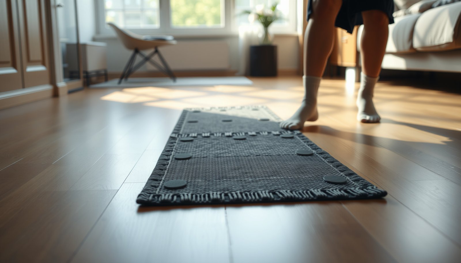 Tips for enhancing safety on vinyl floors in an apartment setting.