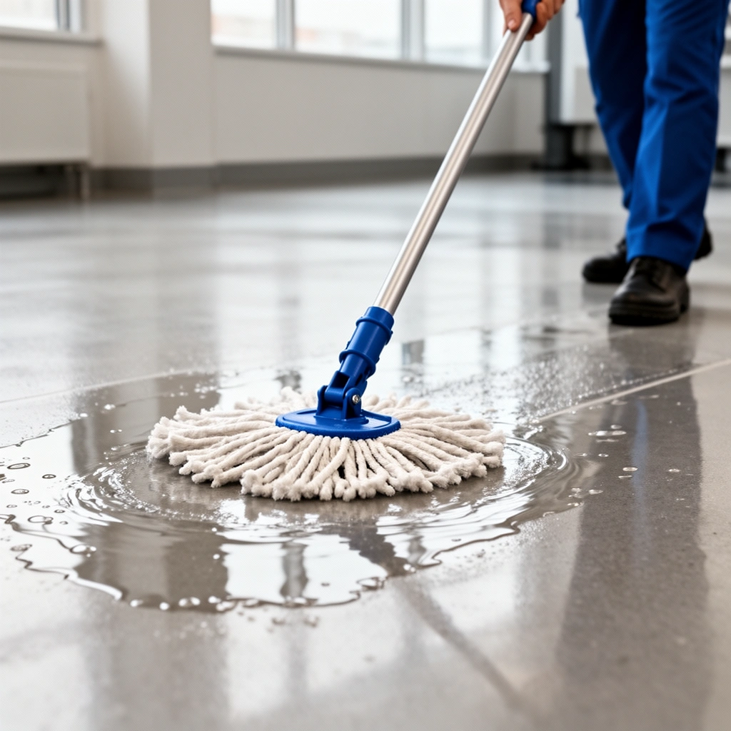 Properly managing water, cleaning solution, and drying techniques for mopping commercial floors.