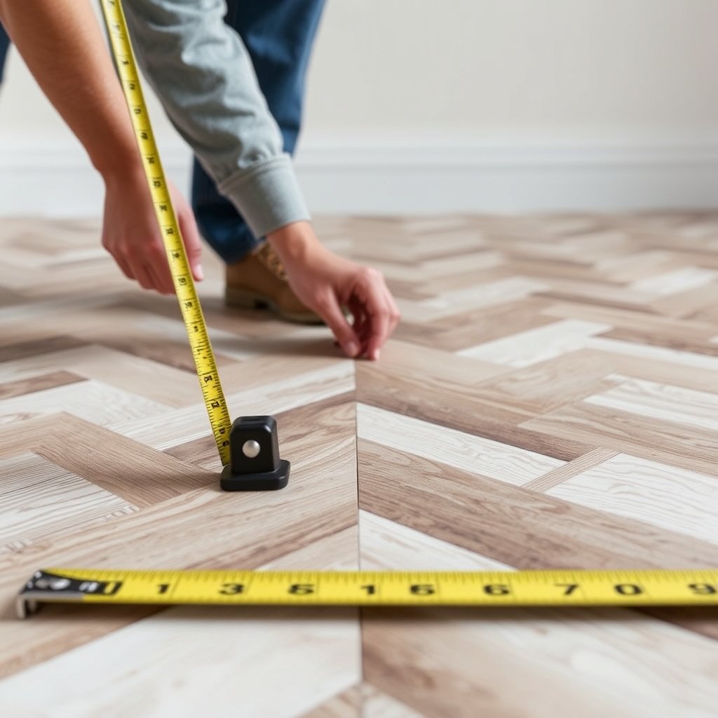A person marking the centerline and layout lines for installing chevron floors.